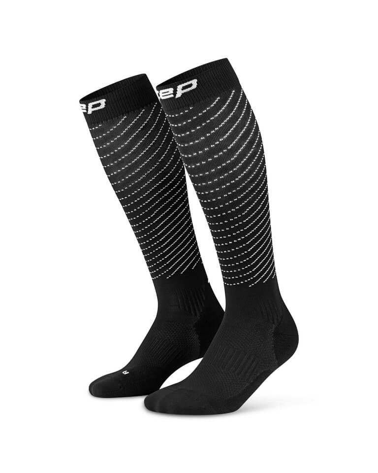 Damskie skarpetki odblaskowe do biegania podkolanówki kompresyjne CEP Pro Run Reflective 3.0 czarne c1