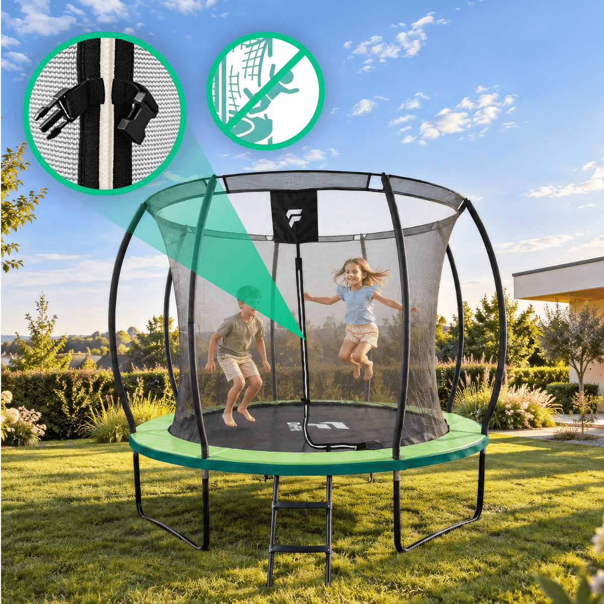 Trampolina ogrodowa dla dzieci 10 FT / 305 cm Kangaroo PRO DrFit z siatką i drabinką 2._cechy_DF-TR-KO-10FT2