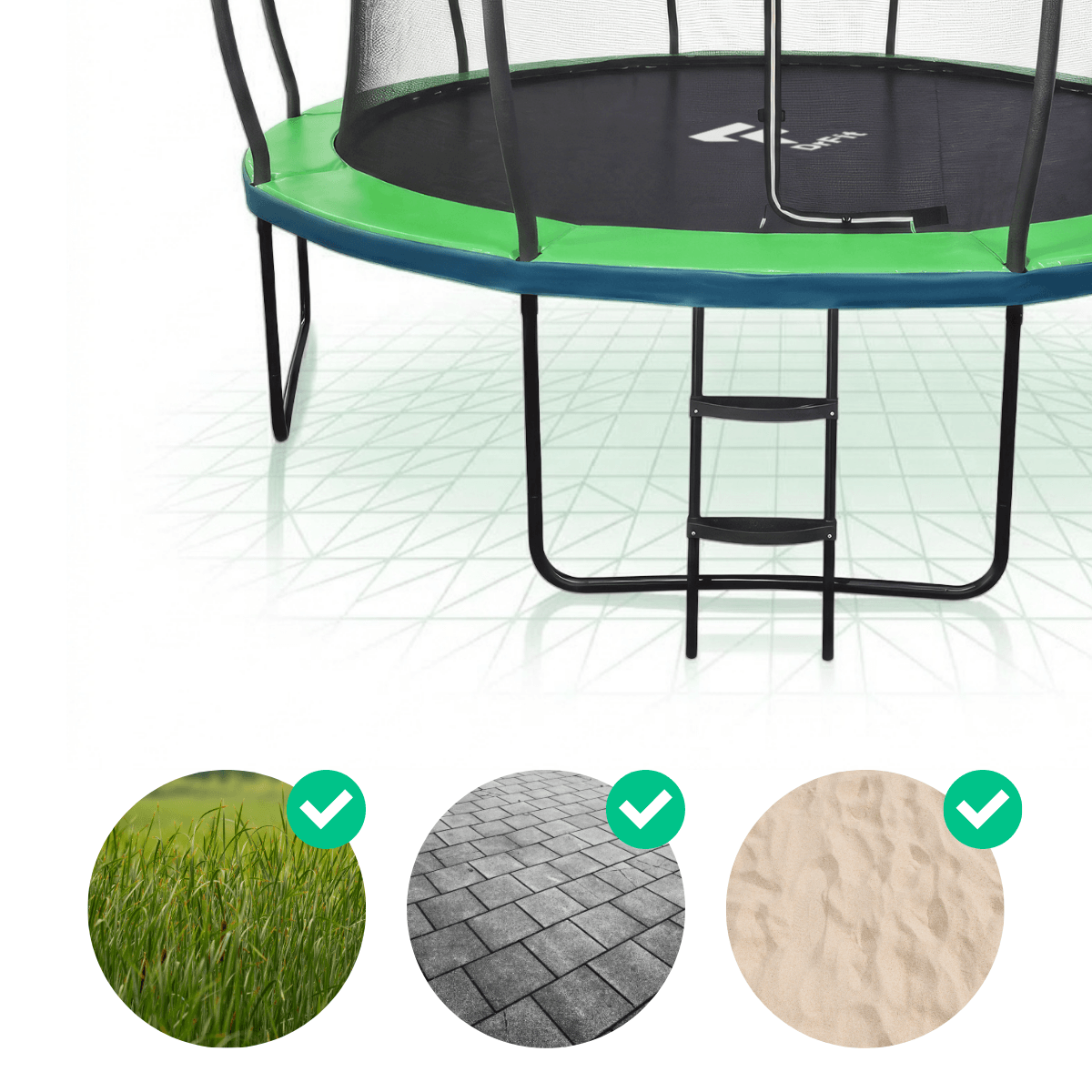 Trampolina ogrodowa dla dzieci 12 FT / 366 cm Kangaroo PRO DrFit z siatką i drabinką 2._cechy_DF-TR-KO-12FT4