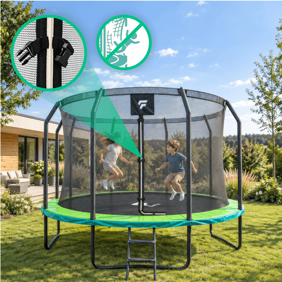Trampolina ogrodowa dla dzieci 12 FT / 366 cm Tiger PRO DrFit z siatką i drabinką 2._cechy_DF-TR-TG-12FT2